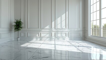 Obraz premium Empty White Room with a Window and a Plant