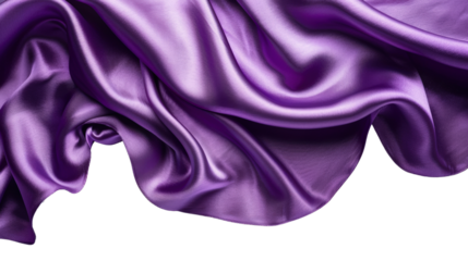 Luxurious purple silk fabric folded in elegant waves, showcasing its smooth texture and rich color, perfect for fashion and design concepts.