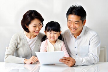 Happy Asian Family Reviewing Comprehensive Insurance Policy	
