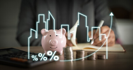 Businessman increase profits Real estate investment Concept of business prosperity