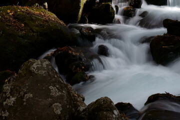 山の奥の渓流の涼しい風景