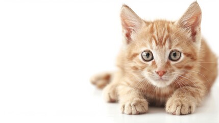 Cute kitten isolated on a white background with watercolor effects, featuring ample empty space for designs