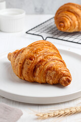 Croissant. Almond croissant. with copy space. perfect for recipe, article, or any commercial content.