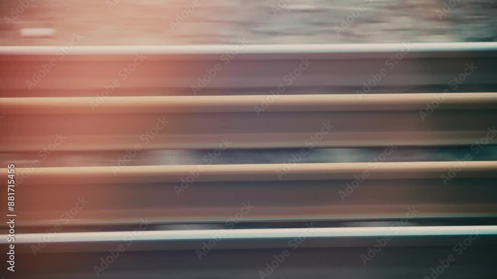 Poster abstract pov through train window capturing rail tracks passing by in high speed, showcasing movemen
