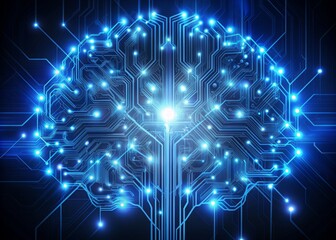 Intricate web of glowing blue circuits and wires forms a futuristic digital brain, pulses of light symbolizing the flow of knowledge and learning patterns.