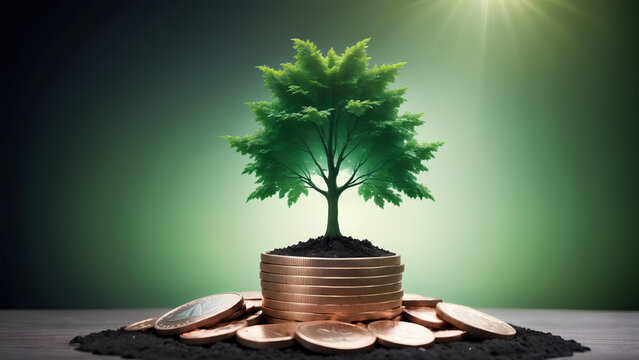 financial developments and business growth with a growing tree on a coin