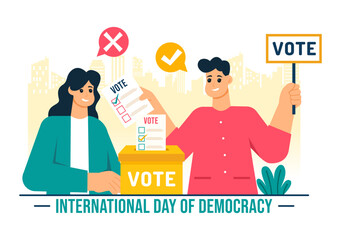 International Day of Democracy Vector Illustration on September 15 with Hands Holding Voting Papers for Resolution in a Flat Cartoon Style Background