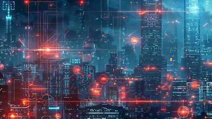 Cyberpunk Cityscape with Futuristic Interface