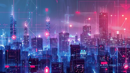 Fototapeta premium Cyberpunk Cityscape with Futuristic Interface