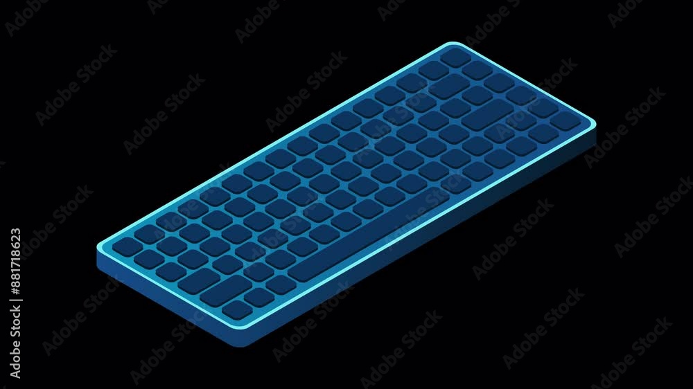 Poster Isometric computer keyboard animation. Personal computer hardware components. Modern computer keyboard. Motion graphic. Transparent background with alpha channel