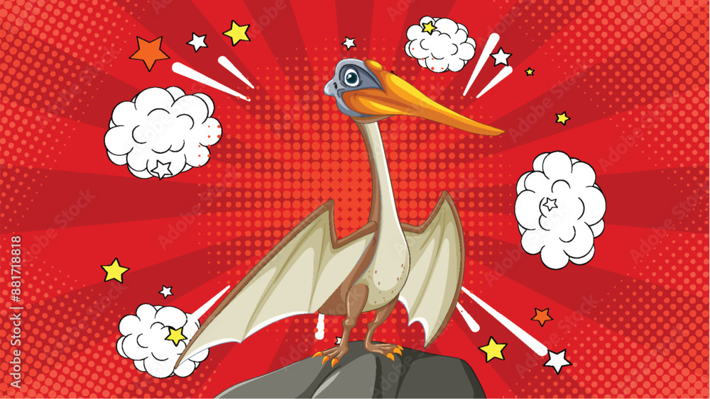 Sticker Pelican standing heroically with comic background