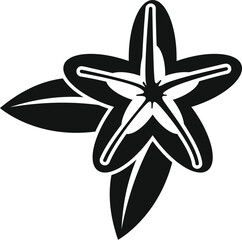 Black and white illustration of an exotic star shaped flower blooming