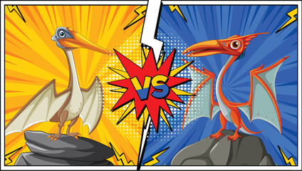 Two pterodactyls face off in a comic-style duel © blueringmedia