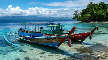 Obraz premium Aerial View of a Tropical Beach with Boats and Clear Water