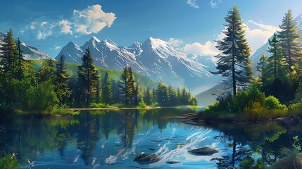 Obraz premium Serene Mountain Lake