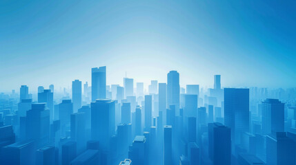 White gradient urban architectural silhouette, minimalist, blue background, banner design