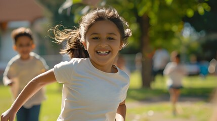 Obraz premium Young latin american girl kid running in a park