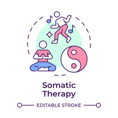 Somatic therapy multi color concept icon. Mindfulness meditation, yin yang. Self expression. Round shape line illustration. Abstract idea. Graphic design. Easy to use in infographic, presentation
