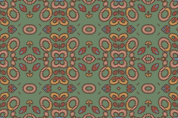 Ikat ethnic seamless pattern design. Abstract geometric Aztec fabric carpet mandala ornaments textile decorations wallpaper. Tribal boho native