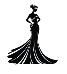 Fototapeta premium A beautiful woman in an evening gown, black and white vector style