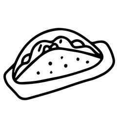 Hand drawn black and white color of tacos design isolated on transparent background. Vector illustration. 