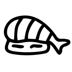 Hand drawn black and white color of sushi design isolated on transparent background. Vector illustration. 