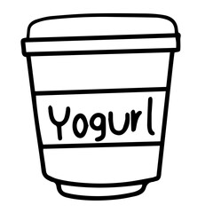 Hand drawn black and white color of yogurl design isolated on transparent background. Vector illustration. 