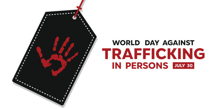 World Day Against Trafficking in Persons. Price tag, human and hand. perfect for cards, banners, posters, social media and more. White background.