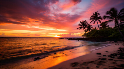 Breathtaking Pink and Golden Pantone Sunset View With Palm Silhouette At BN Beach: Nature's Serene Visual Symphony