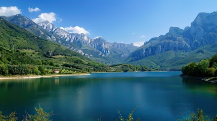 Fototapeta premium Lake in mountains, digital photo picture as a background , taken in Marche region, italy