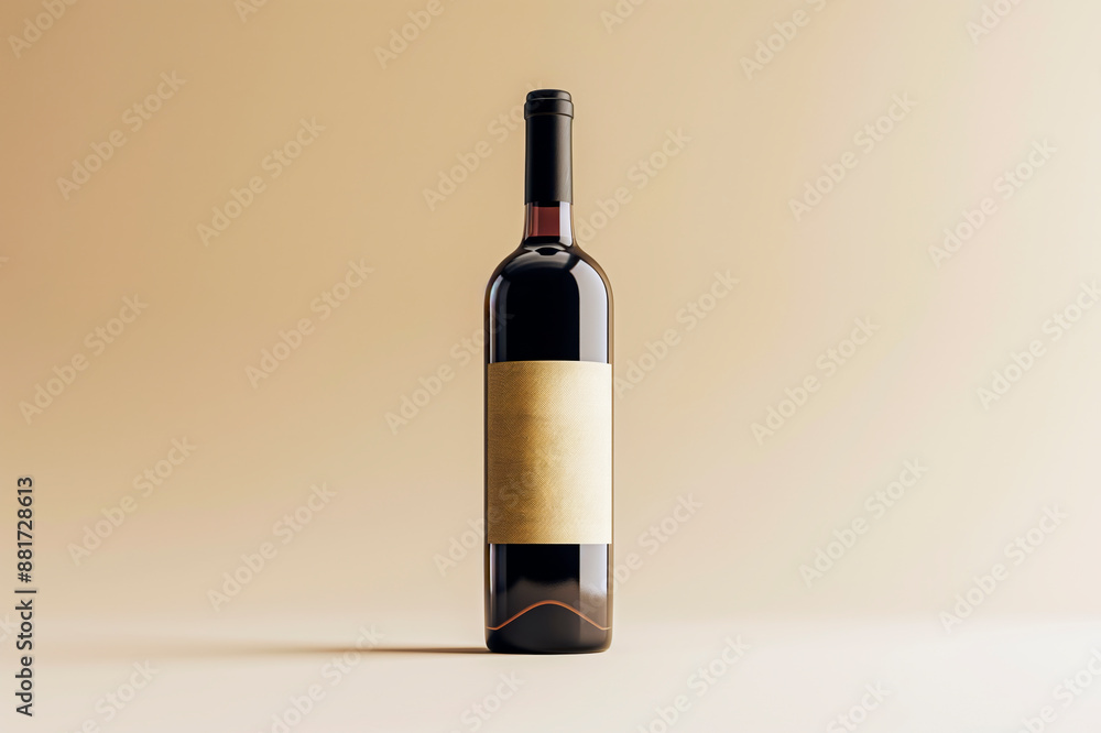 Poster a wine bottle with a blank label on a beige background, concept for branding design. generative ai