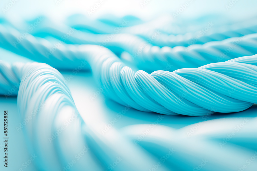Poster Abstract blue twisted forms on a soft blue gradient background, depicting a calm and creative concept. Generative AI