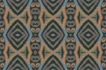 Ikat ethnic seamless pattern design. Abstract geometric Aztec fabric carpet mandala ornaments textile decorations wallpaper. Tribal boho native