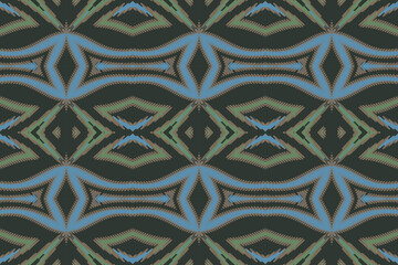 Ikat ethnic seamless pattern design. Abstract geometric Aztec fabric carpet mandala ornaments textile decorations wallpaper. Tribal boho native