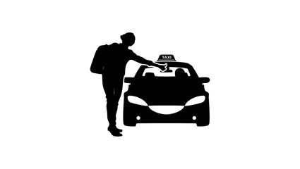 woman stopping a taxi, black isolated silhouette