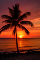 Breathtaking Pink and Golden Pantone Sunset View With Palm Silhouette At BN Beach: Nature's Serene Visual Symphony