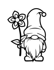Floral Gnome | Long Flower | Long Hat Gnome | Garden Design | Bearded Gnome| Gnome | Lucky Gnome | Garden Gnome | Original Illustration | Vector and Clipart | Cutfile and Stencil