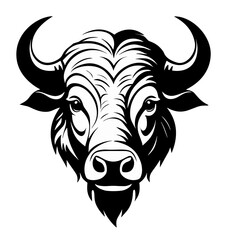 Buffalo head logo or symbol black and white. Can be used as emblem or mascot for sports or other products.