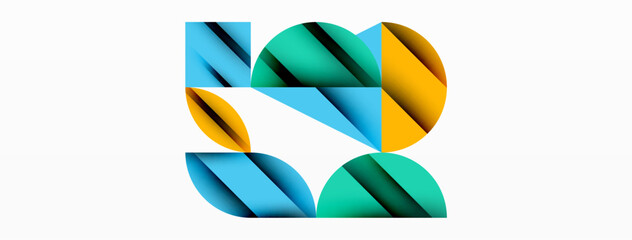 Circle, square and flower petal geometric background. Round shapes composition for wallpaper, banner, background or landing