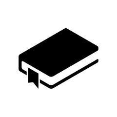 Book icon with bookmark isolated. Simple black book symbol with tag. Reading and literature concept. White background. Book template design element. E-book concept. Study idea. Vector illustration. 