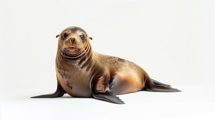 Obraz premium Studio shot of a seal sitting and looking forward on a white background.