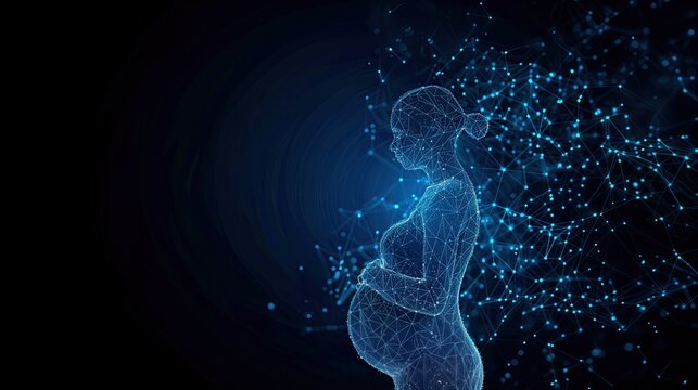 transparent holographic image of pregnant woman.