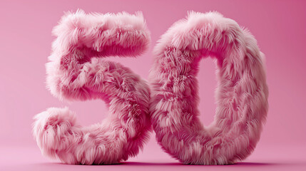 Pastel creative and fluffy number fifty on festive background, Happy birthday concept