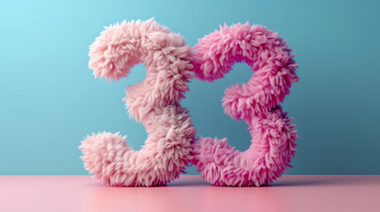 Fototapeta premium Pastel creative and fluffy number thirty three on festive background, Happy birthday concept