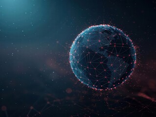 Obraz premium A futuristic digital representation of the globe with interconnected nodes, depicting global connectivity and modern technology.