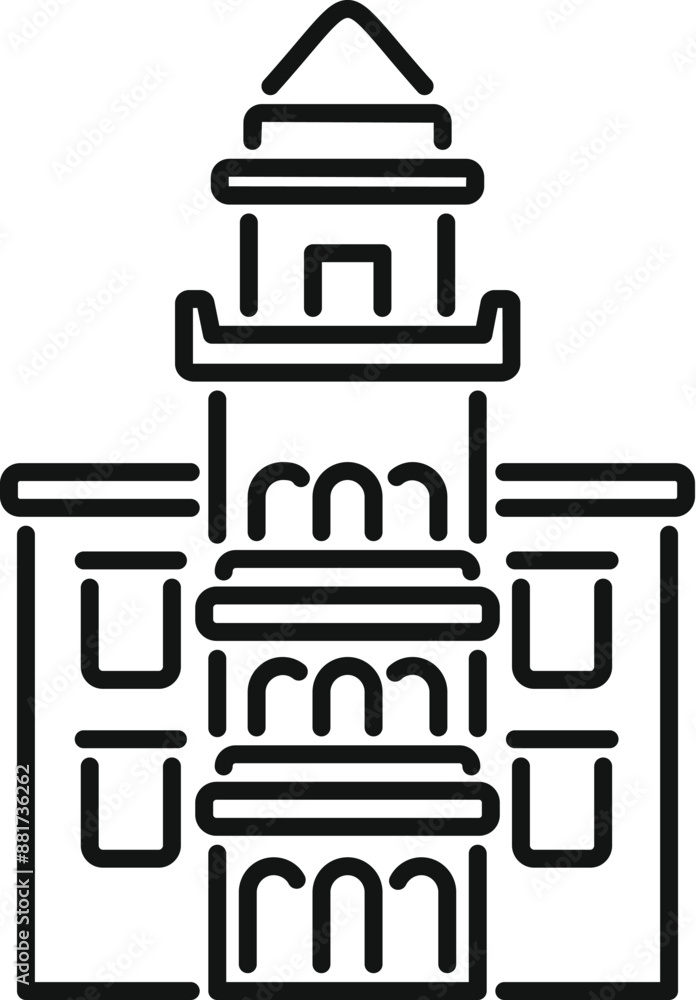 Sticker Line art icon of a modern city hall building with a high tower and balconies