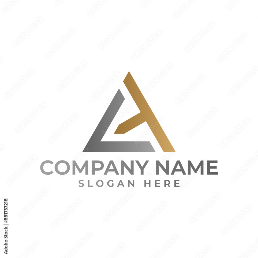 Poster tc initial logomark in the shape of letter a triangle in gold and silver color combination with mode