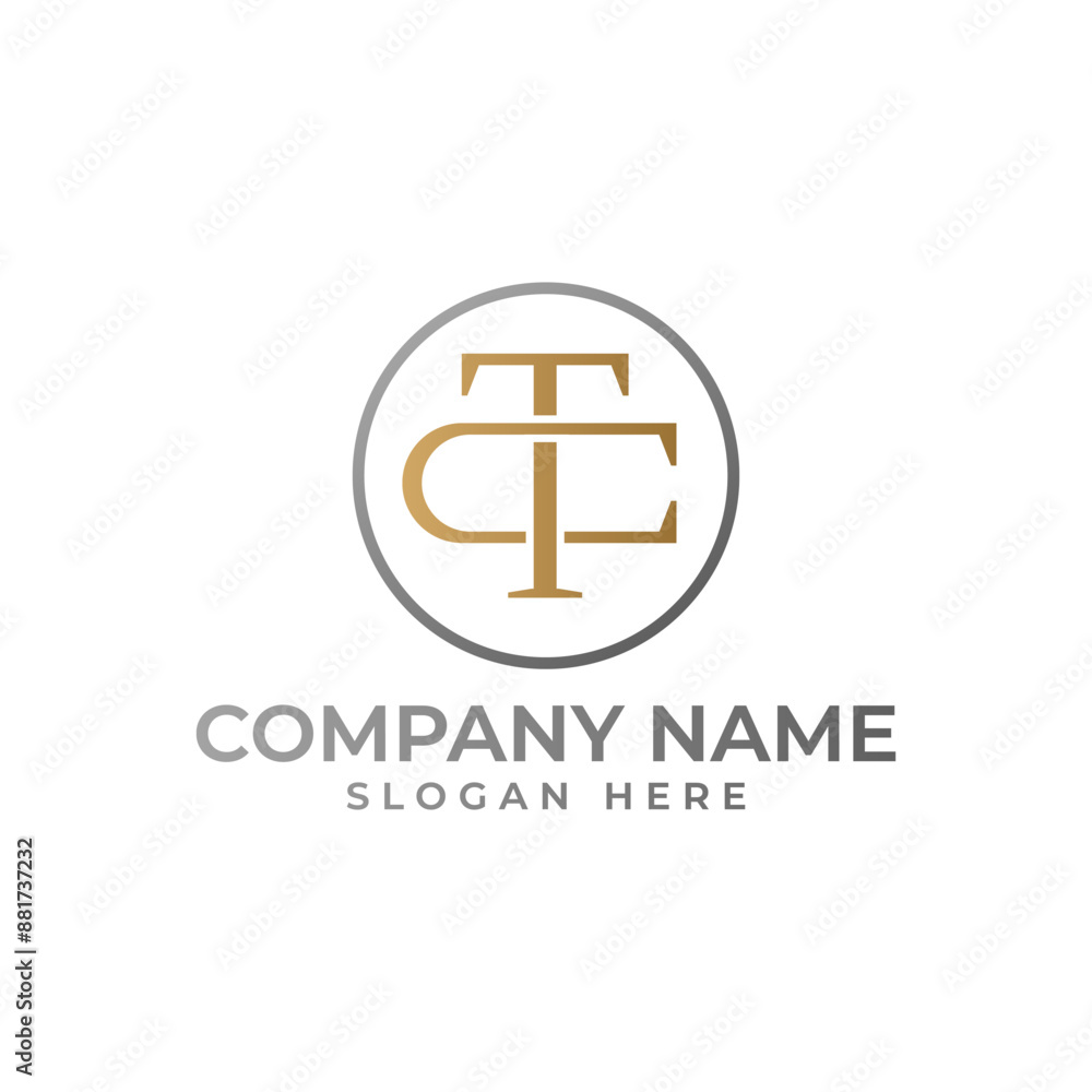 Poster tc initial logomark intertwined in gold gradient isolated in black circle in modern luxury concept