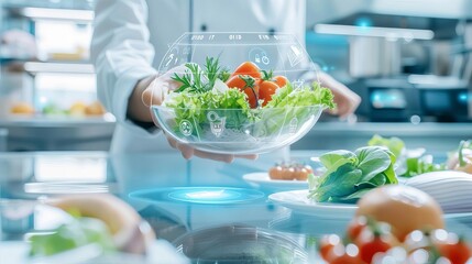 Holographic food safety training, digital compliance education, futuristic industry standards, advanced teaching methods