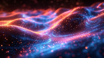 Obraz premium Abstract Vibrant Wave of Light and Particles - Generative AI